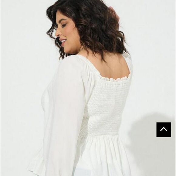 New TORRID Cloud dancer white smokedโbodice long sleeve cropped babydoll/Blouse - Picture 12 of 16